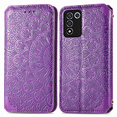 Leather Case Stands Fashionable Pattern Flip Cover Holder S01D for Realme Q3s 5G Purple