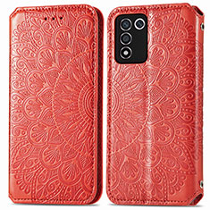 Leather Case Stands Fashionable Pattern Flip Cover Holder S01D for Realme Q3s 5G Red