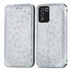 Leather Case Stands Fashionable Pattern Flip Cover Holder S01D for Realme Q3s 5G Silver