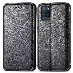 Leather Case Stands Fashionable Pattern Flip Cover Holder S01D for Realme V11 5G Black