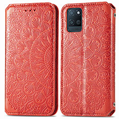 Leather Case Stands Fashionable Pattern Flip Cover Holder S01D for Realme V11 5G Red