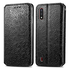 Leather Case Stands Fashionable Pattern Flip Cover Holder S01D for Samsung Galaxy A01 SM-A015 Black