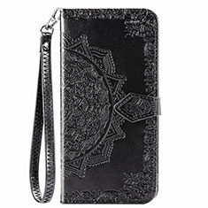 Leather Case Stands Fashionable Pattern Flip Cover Holder S01D for Samsung Galaxy A02 Black