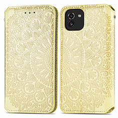 Leather Case Stands Fashionable Pattern Flip Cover Holder S01D for Samsung Galaxy A03 Gold