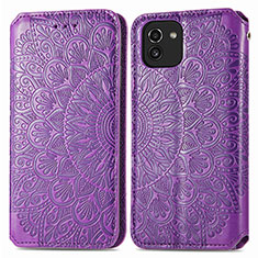 Leather Case Stands Fashionable Pattern Flip Cover Holder S01D for Samsung Galaxy A03 Purple