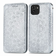 Leather Case Stands Fashionable Pattern Flip Cover Holder S01D for Samsung Galaxy A03 Silver