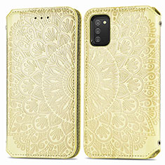 Leather Case Stands Fashionable Pattern Flip Cover Holder S01D for Samsung Galaxy A03s Gold