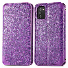 Leather Case Stands Fashionable Pattern Flip Cover Holder S01D for Samsung Galaxy A03s Purple