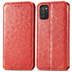 Leather Case Stands Fashionable Pattern Flip Cover Holder S01D for Samsung Galaxy A03s Red