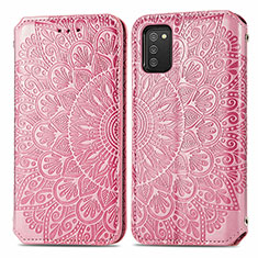 Leather Case Stands Fashionable Pattern Flip Cover Holder S01D for Samsung Galaxy A03s Rose Gold