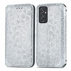 Leather Case Stands Fashionable Pattern Flip Cover Holder S01D for Samsung Galaxy A05s Silver