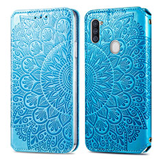 Leather Case Stands Fashionable Pattern Flip Cover Holder S01D for Samsung Galaxy A11 Blue