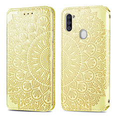 Leather Case Stands Fashionable Pattern Flip Cover Holder S01D for Samsung Galaxy A11 Gold