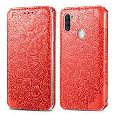 Leather Case Stands Fashionable Pattern Flip Cover Holder S01D for Samsung Galaxy A11 Red