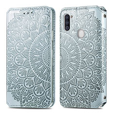 Leather Case Stands Fashionable Pattern Flip Cover Holder S01D for Samsung Galaxy A11 Silver