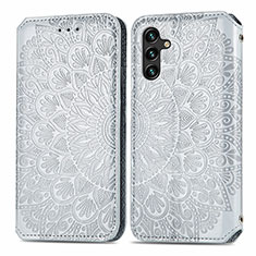 Leather Case Stands Fashionable Pattern Flip Cover Holder S01D for Samsung Galaxy A13 5G Silver
