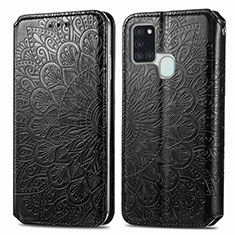 Leather Case Stands Fashionable Pattern Flip Cover Holder S01D for Samsung Galaxy A21s Black