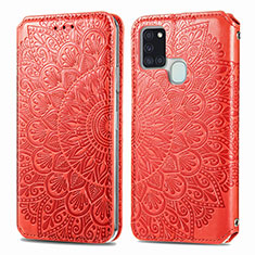 Leather Case Stands Fashionable Pattern Flip Cover Holder S01D for Samsung Galaxy A21s Red