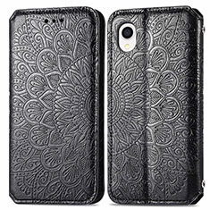 Leather Case Stands Fashionable Pattern Flip Cover Holder S01D for Samsung Galaxy A22 5G SC-56B Black