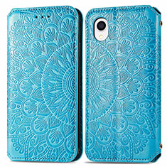 Leather Case Stands Fashionable Pattern Flip Cover Holder S01D for Samsung Galaxy A22 5G SC-56B Blue