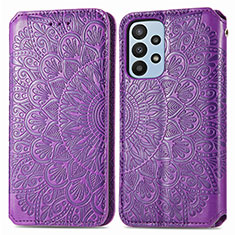 Leather Case Stands Fashionable Pattern Flip Cover Holder S01D for Samsung Galaxy A23 4G Purple