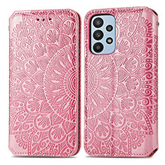 Leather Case Stands Fashionable Pattern Flip Cover Holder S01D for Samsung Galaxy A23 4G Rose Gold