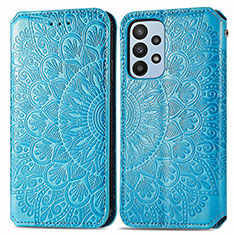 Leather Case Stands Fashionable Pattern Flip Cover Holder S01D for Samsung Galaxy A23 5G Blue