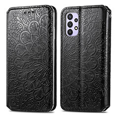 Leather Case Stands Fashionable Pattern Flip Cover Holder S01D for Samsung Galaxy A32 4G Black