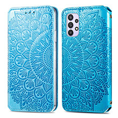 Leather Case Stands Fashionable Pattern Flip Cover Holder S01D for Samsung Galaxy A32 4G Blue