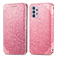 Leather Case Stands Fashionable Pattern Flip Cover Holder S01D for Samsung Galaxy A32 4G Rose Gold