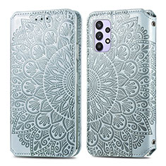 Leather Case Stands Fashionable Pattern Flip Cover Holder S01D for Samsung Galaxy A32 4G Silver