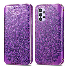 Leather Case Stands Fashionable Pattern Flip Cover Holder S01D for Samsung Galaxy A32 5G Purple