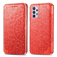 Leather Case Stands Fashionable Pattern Flip Cover Holder S01D for Samsung Galaxy A32 5G Red