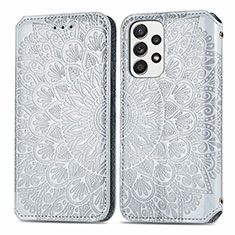 Leather Case Stands Fashionable Pattern Flip Cover Holder S01D for Samsung Galaxy A33 5G Silver