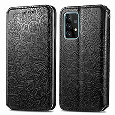 Leather Case Stands Fashionable Pattern Flip Cover Holder S01D for Samsung Galaxy A52 4G Black