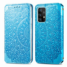 Leather Case Stands Fashionable Pattern Flip Cover Holder S01D for Samsung Galaxy A52 4G Blue