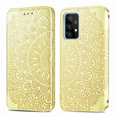 Leather Case Stands Fashionable Pattern Flip Cover Holder S01D for Samsung Galaxy A52 4G Gold