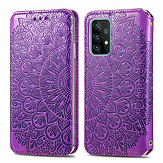 Leather Case Stands Fashionable Pattern Flip Cover Holder S01D for Samsung Galaxy A52 4G Purple