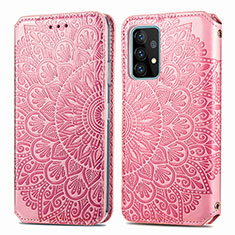 Leather Case Stands Fashionable Pattern Flip Cover Holder S01D for Samsung Galaxy A52 4G Rose Gold