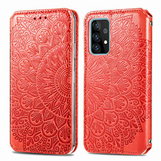 Leather Case Stands Fashionable Pattern Flip Cover Holder S01D for Samsung Galaxy A52s 5G Red