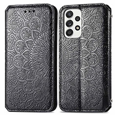 Leather Case Stands Fashionable Pattern Flip Cover Holder S01D for Samsung Galaxy A53 5G Black