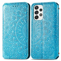 Leather Case Stands Fashionable Pattern Flip Cover Holder S01D for Samsung Galaxy A53 5G Blue