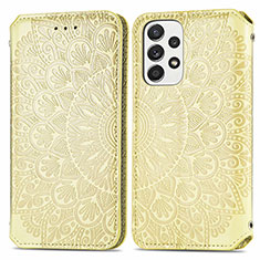 Leather Case Stands Fashionable Pattern Flip Cover Holder S01D for Samsung Galaxy A53 5G Gold