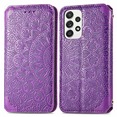 Leather Case Stands Fashionable Pattern Flip Cover Holder S01D for Samsung Galaxy A53 5G Purple