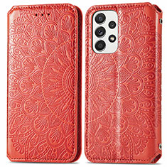 Leather Case Stands Fashionable Pattern Flip Cover Holder S01D for Samsung Galaxy A53 5G Red