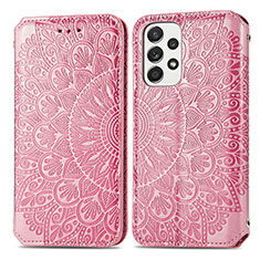 Leather Case Stands Fashionable Pattern Flip Cover Holder S01D for Samsung Galaxy A53 5G Rose Gold