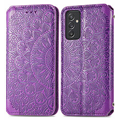 Leather Case Stands Fashionable Pattern Flip Cover Holder S01D for Samsung Galaxy A55 5G Purple