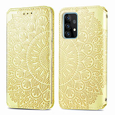 Leather Case Stands Fashionable Pattern Flip Cover Holder S01D for Samsung Galaxy A72 4G Gold