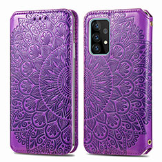 Leather Case Stands Fashionable Pattern Flip Cover Holder S01D for Samsung Galaxy A72 4G Purple