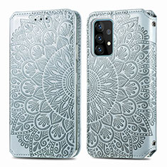 Leather Case Stands Fashionable Pattern Flip Cover Holder S01D for Samsung Galaxy A72 4G Silver